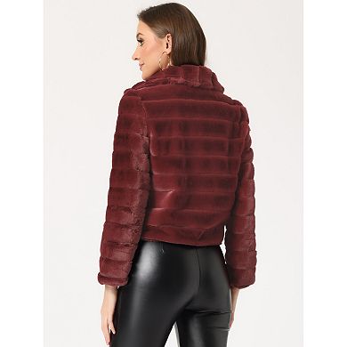 Women's Faux Fur Turn Down Collar Open Front Cropped Fluffy Jacket