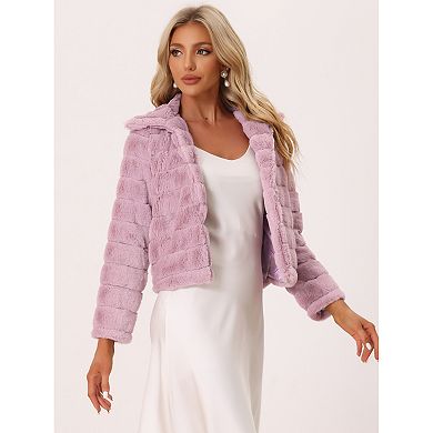 Women's Faux Fur Turn Down Collar Open Front Cropped Fluffy Jacket