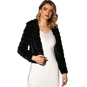 Women's Faux Fur Turn Down Collar Open Front Cropped Fluffy Jacket