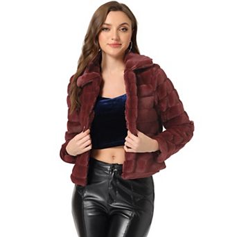 Women's Faux Fur Turn Down Collar Open Front Cropped Fluffy Jacket