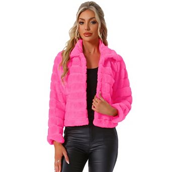 Women's Faux Fur Turn Down Collar Open Front Cropped Fluffy Jacket