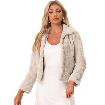 Women's Faux Fur Turn Down Collar Open Front Cropped Fluffy Jacket
