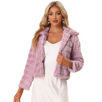 Women's Faux Fur Turn Down Collar Open Front Cropped Fluffy Jacket