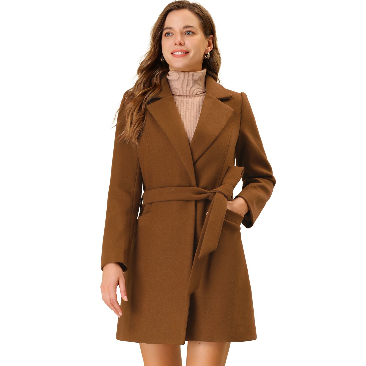 Tan wrap coat on sale womens