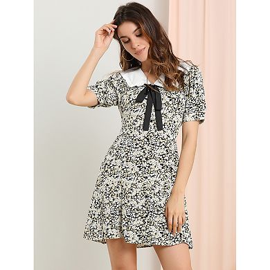Women's Fit And Flare Contrast Collar Short Sleeve Mini Shirt Dress