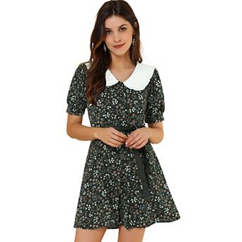 Women's Fit And Flare Contrast Collar Short Sleeve Mini Shirt Dress