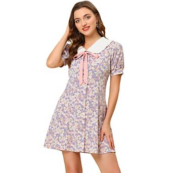 Women's Fit And Flare Contrast Collar Short Sleeve Mini Shirt Dress