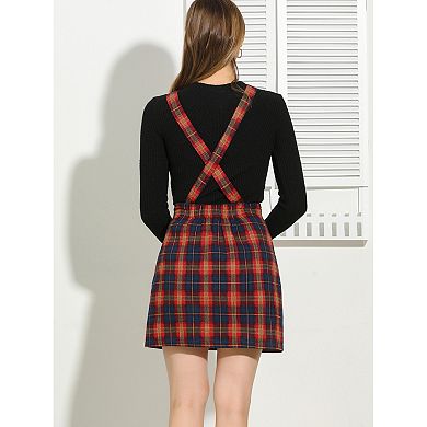 Women's Plaid Print Adjustable Strap Casual Suspender Dress