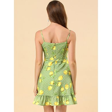 Women's Spaghetti Strap Bowknot Lemon Dotted Summer Dress