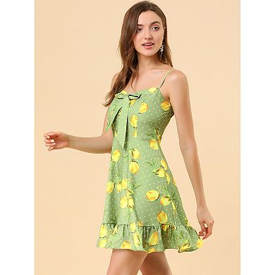 Women's Spaghetti Strap Bowknot Lemon Dotted Summer Dress