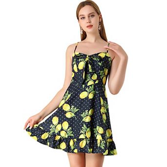 Women's Spaghetti Strap Bowknot Lemon Dotted Summer Dress