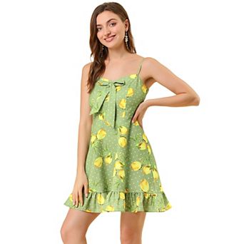 Women's Spaghetti Strap Bowknot Lemon Dotted Summer Dress