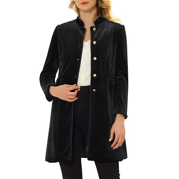Women's Elegant Winter Overcoat Stand Collar Single Breasted Velvet
