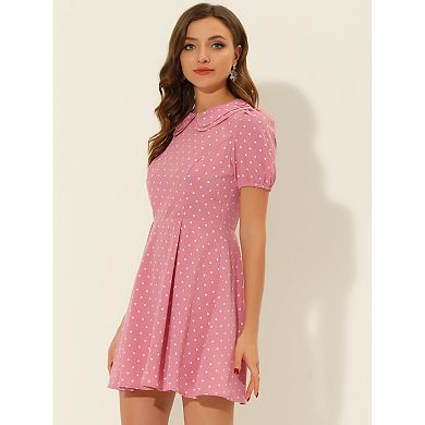 Women's Puffy Sleeve Dresses Peter Pan Collar Chiffon Mini Dress