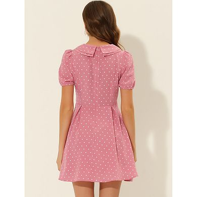 Women's Puffy Sleeve Dresses Peter Pan Collar Chiffon Mini Dress