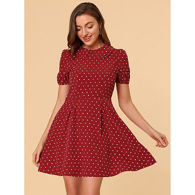 Women's Puffy Sleeve Dresses Peter Pan Collar Chiffon Mini Dress