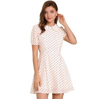 Women's Puffy Sleeve Dresses Peter Pan Collar Chiffon Mini Dress