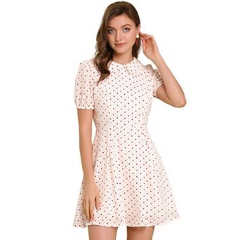 Women's Puffy Sleeve Dresses Peter Pan Collar Chiffon Mini Dress