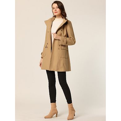 Women's Stand Collar Hooded Double Breasted Winter Long Overcoat