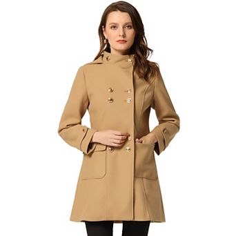 Women's Stand Collar Hooded Double Breasted Winter Long Overcoat