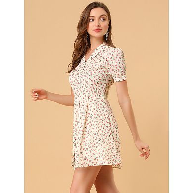 Women's Floral Print Short Sleeve Above Knee Shirt Dress