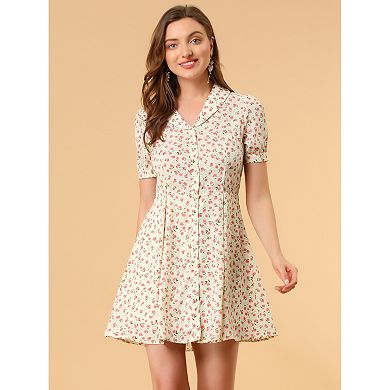 Women's Floral Print Short Sleeve Above Knee Shirt Dress