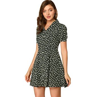 Women's Floral Print Short Sleeve Above Knee Shirt Dress