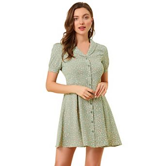 Women's Floral Print Short Sleeve Above Knee Shirt Dress