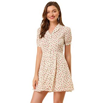 Women's Floral Print Short Sleeve Above Knee Shirt Dress