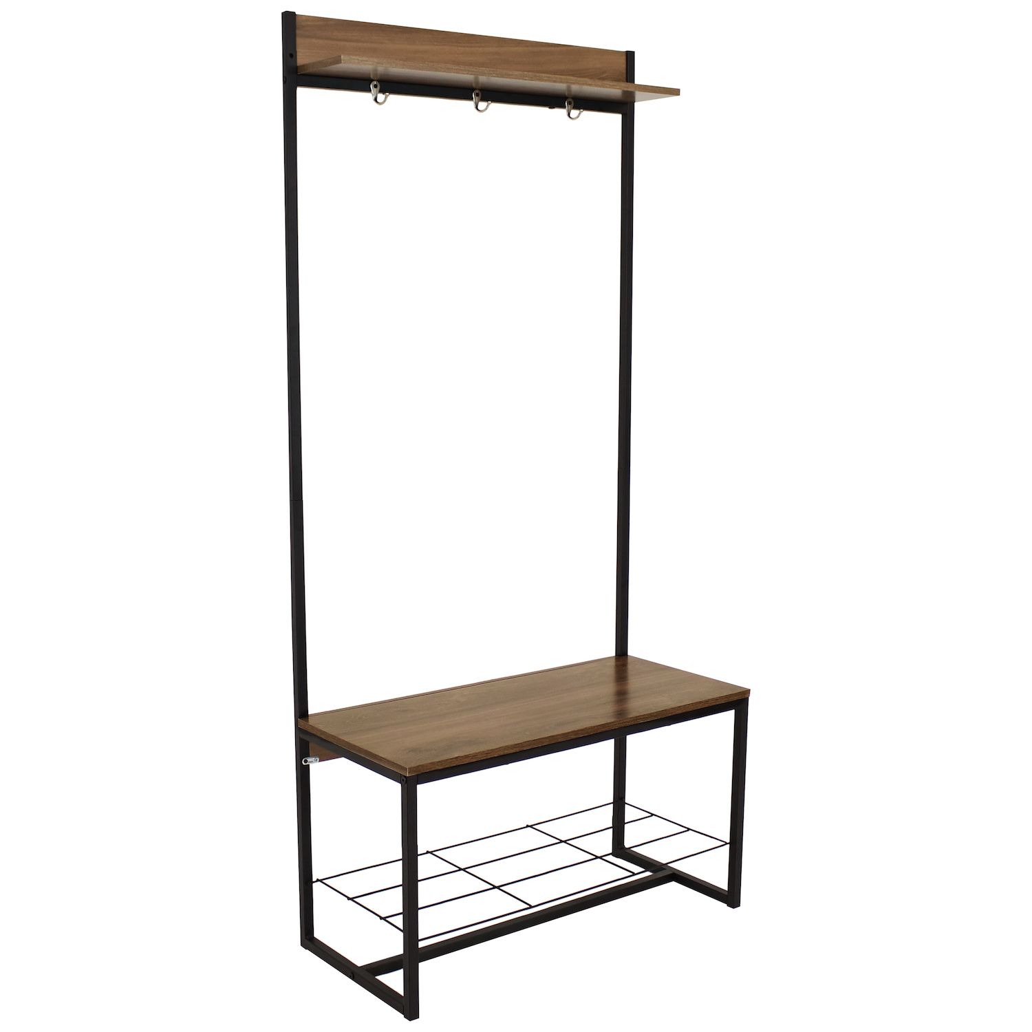 Lavish Home Entryway Storage Bench- Metal Hall Tree with Seat, Coat Hooks  and Shoe Storage
