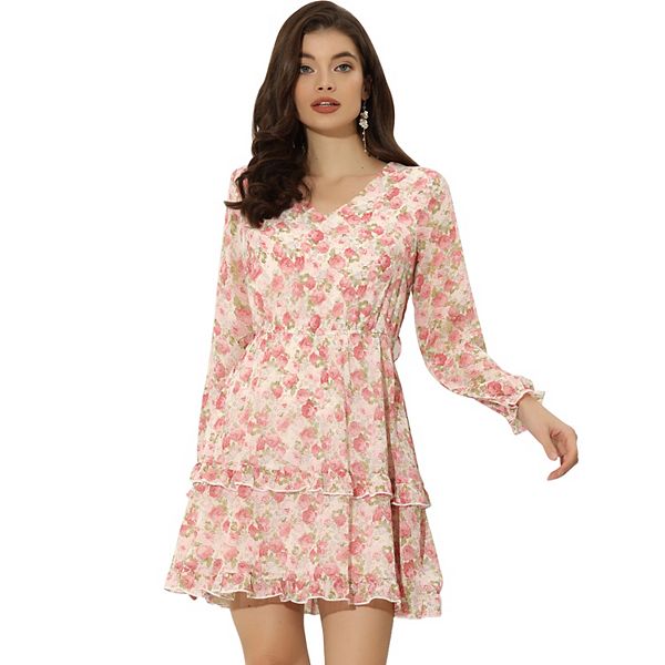 Printed Ruffle Hem Long Sleeve Dress main image 0
