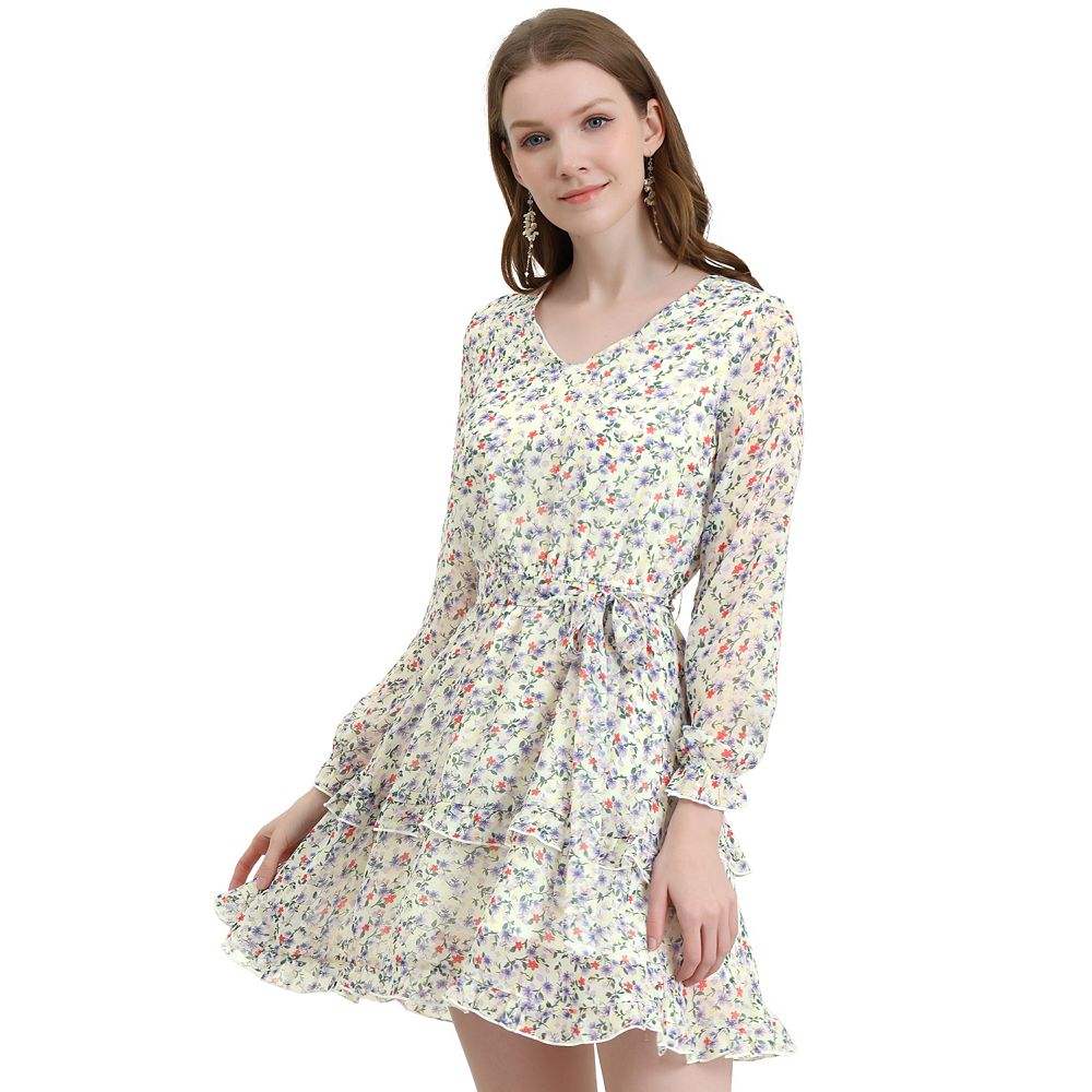 Floral Ruffle Sleeve High Waist Dress