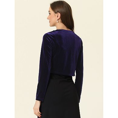 Women's Knit Velvet Open Front Long Sleeves Shrug Cropped Cardigan