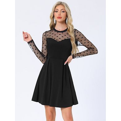 Women's Heart Polka Dots Mesh Sheer Skater Prom A-Line Short Dress