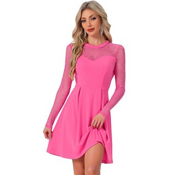 Women's Heart Polka Dots Mesh Sheer Skater Prom A-Line Short Dress