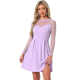 Women's Heart Polka Dots Mesh Sheer Skater Prom A-Line Short Dress