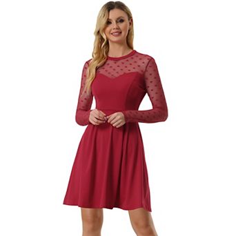 Women's Heart Polka Dots Mesh Sheer Skater Prom A-Line Short Dress