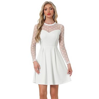 Women's Heart Polka Dots Mesh Sheer Skater Prom A-Line Short Dress