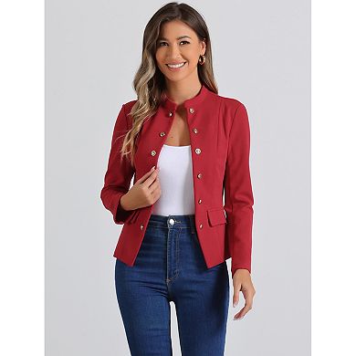 Women's Vintage Stand Collar Open Front Button Decor Casual Blazer Jacket