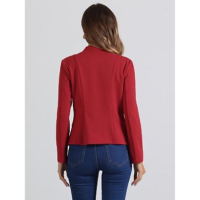 Women's Vintage Stand Collar Open Front Button Decor Casual Blazer Jacket