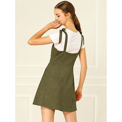 Women's Faux Suede A Line Short Button up Overall Dresses