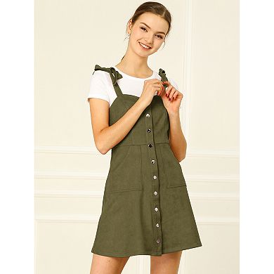 Women's Faux Suede A Line Short Button up Overall Dresses