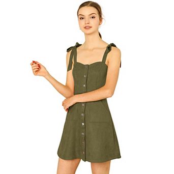 Women's Faux Suede A Line Short Button up Overall Dresses