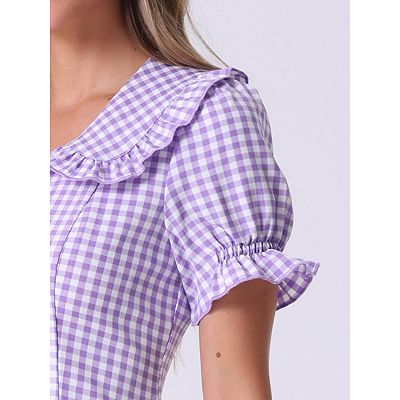 womens purple gingham dress Purple Gingham Spaghetti Strap Swing Dress - Medium