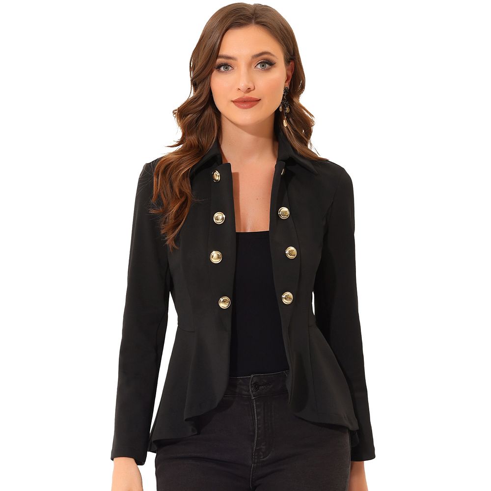 Women's Turn Down Collar Open Front High-low Hem Gothic Peplum Blazer
