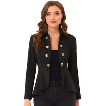Women's Turn Down Collar Open Front High-low Hem Gothic Peplum Blazer