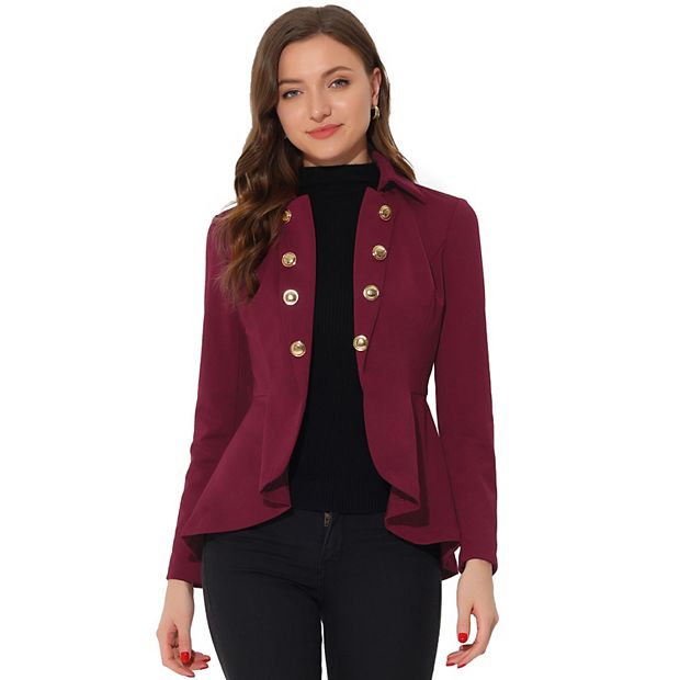 Women s Turn Down Collar Open Front High low Hem Gothic Peplum Blazer