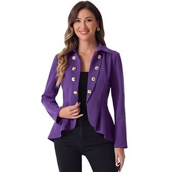 Women's Turn Down Collar Open Front High-Low Hem Gothic Peplum Blazer