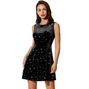 Women's Stars Velvet Round Neck Sleeveless Mini Dress