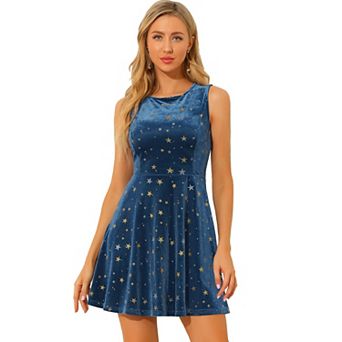 Women's Stars Velvet Round Neck Sleeveless Mini Dress